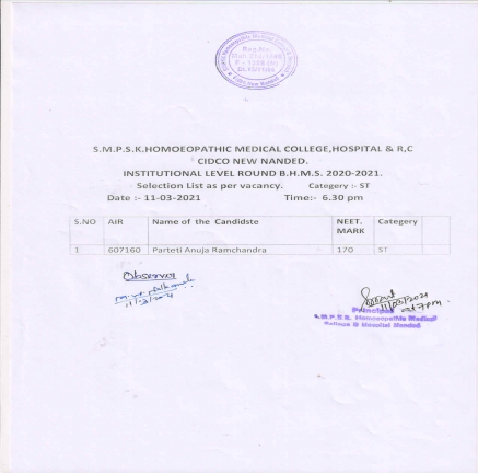 Quotawise Joined Students & Institutional Round 2020-2021